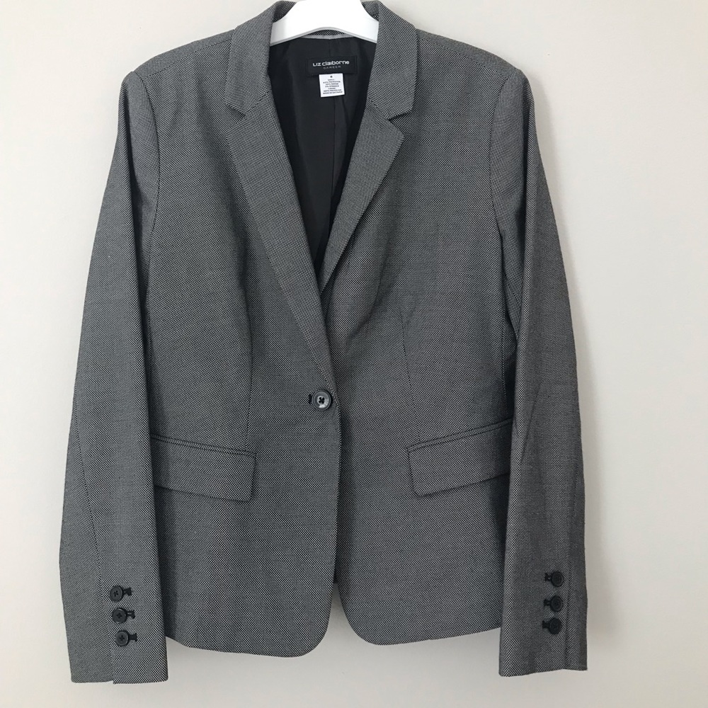 Liz Claiborne Career Blazer Women Size 6 Black White Dot